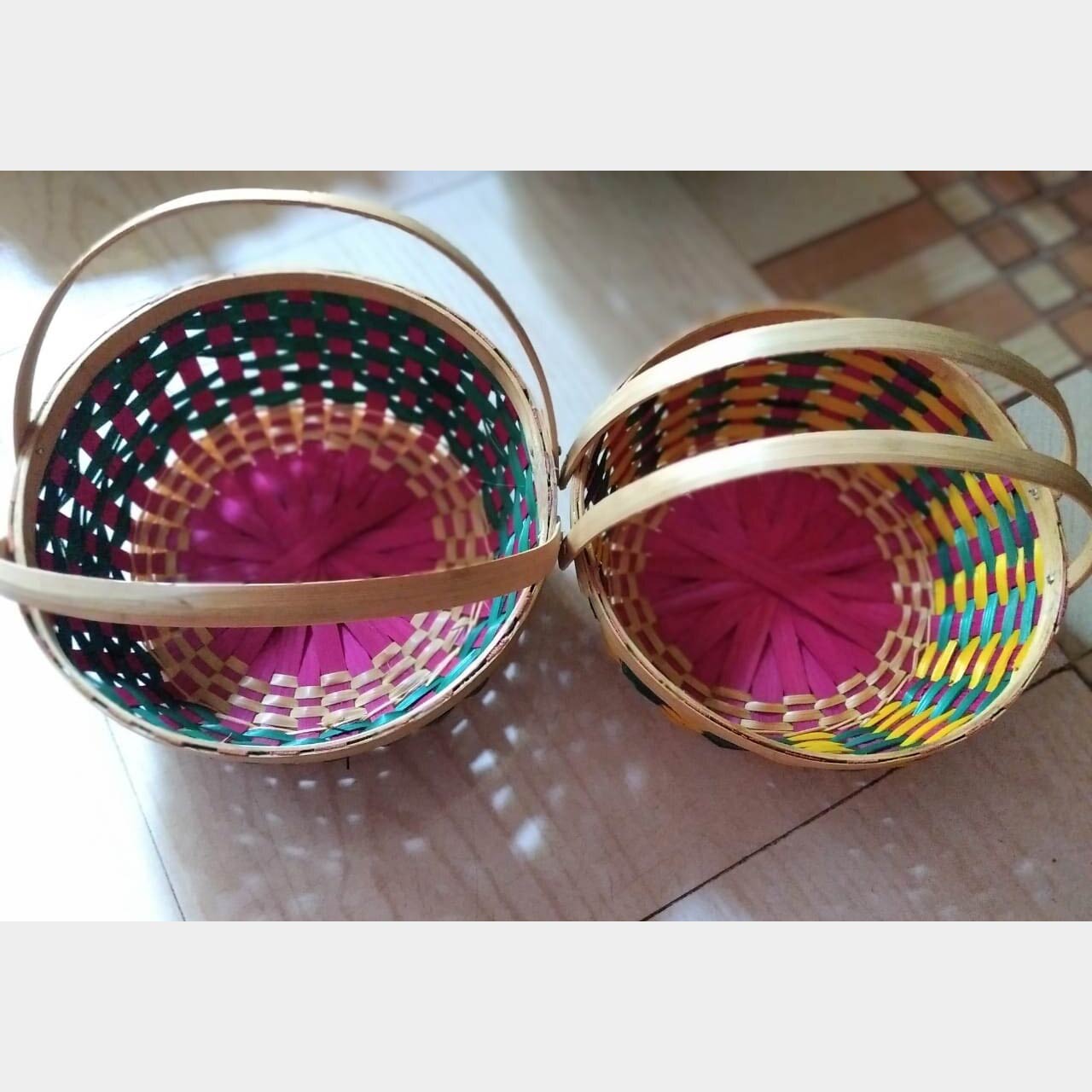 Bamboo Basket Pink Blue